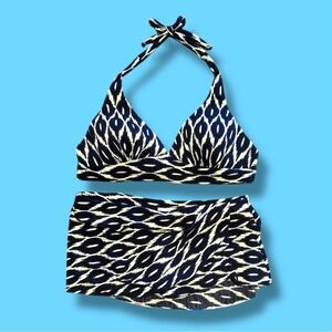 💕Robin Piccone Ikat Halter Top & Skirted Bottom SET • NAVY & WHITE • XS